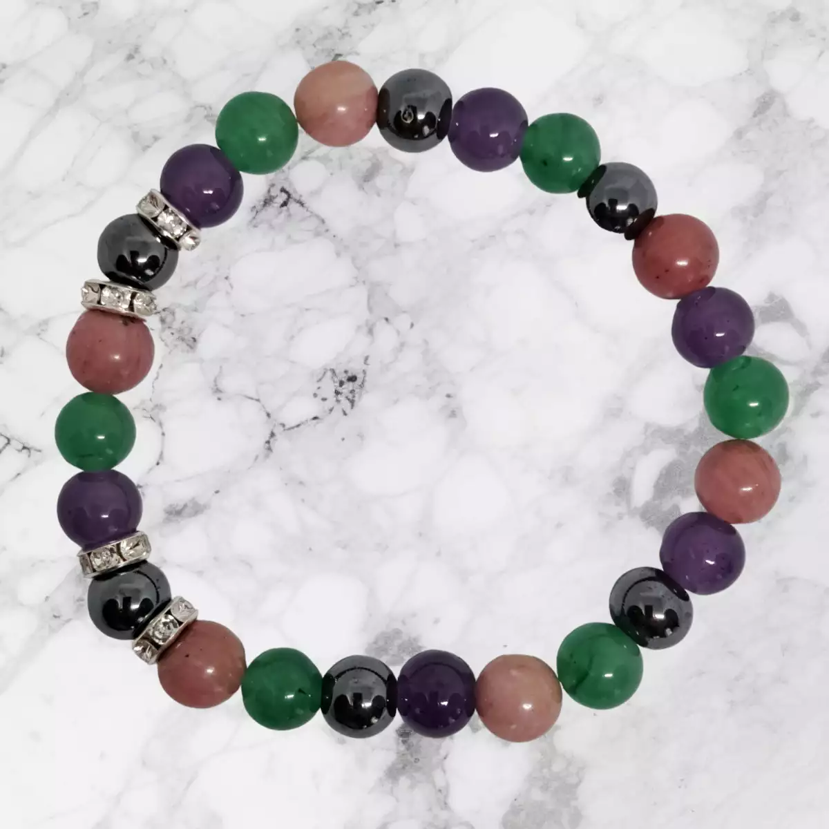 Bracelet  pour les finances en Rhodonite, Aventurine, Améthyste et Hématite