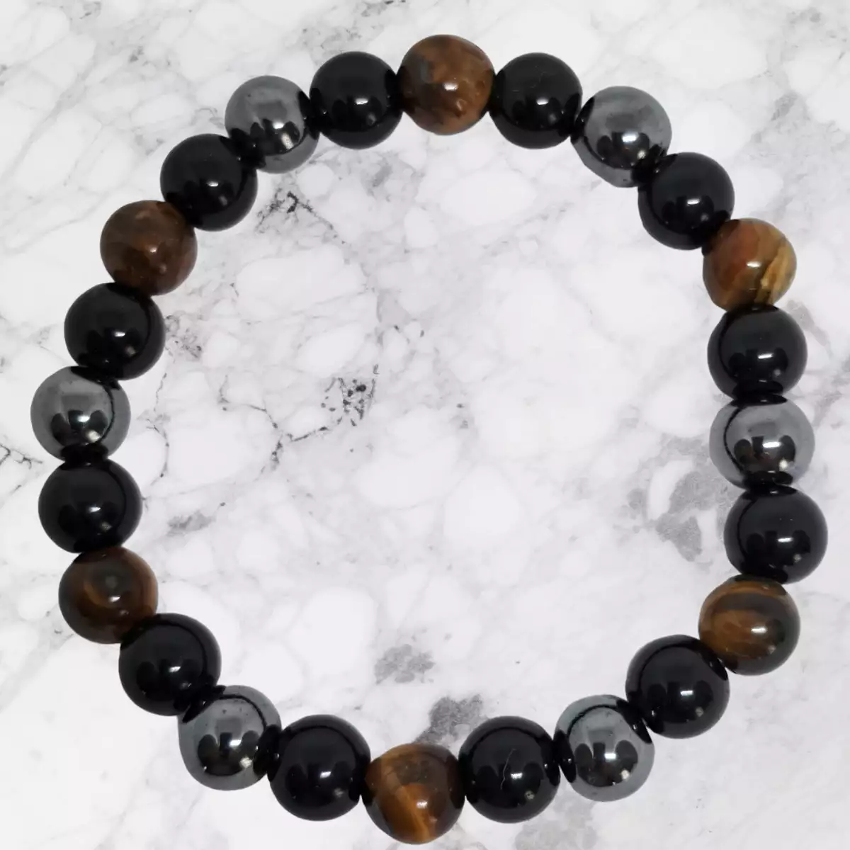 Bracelet crée pour la  protection en Œil de tigre, Tourmaline et Hématite