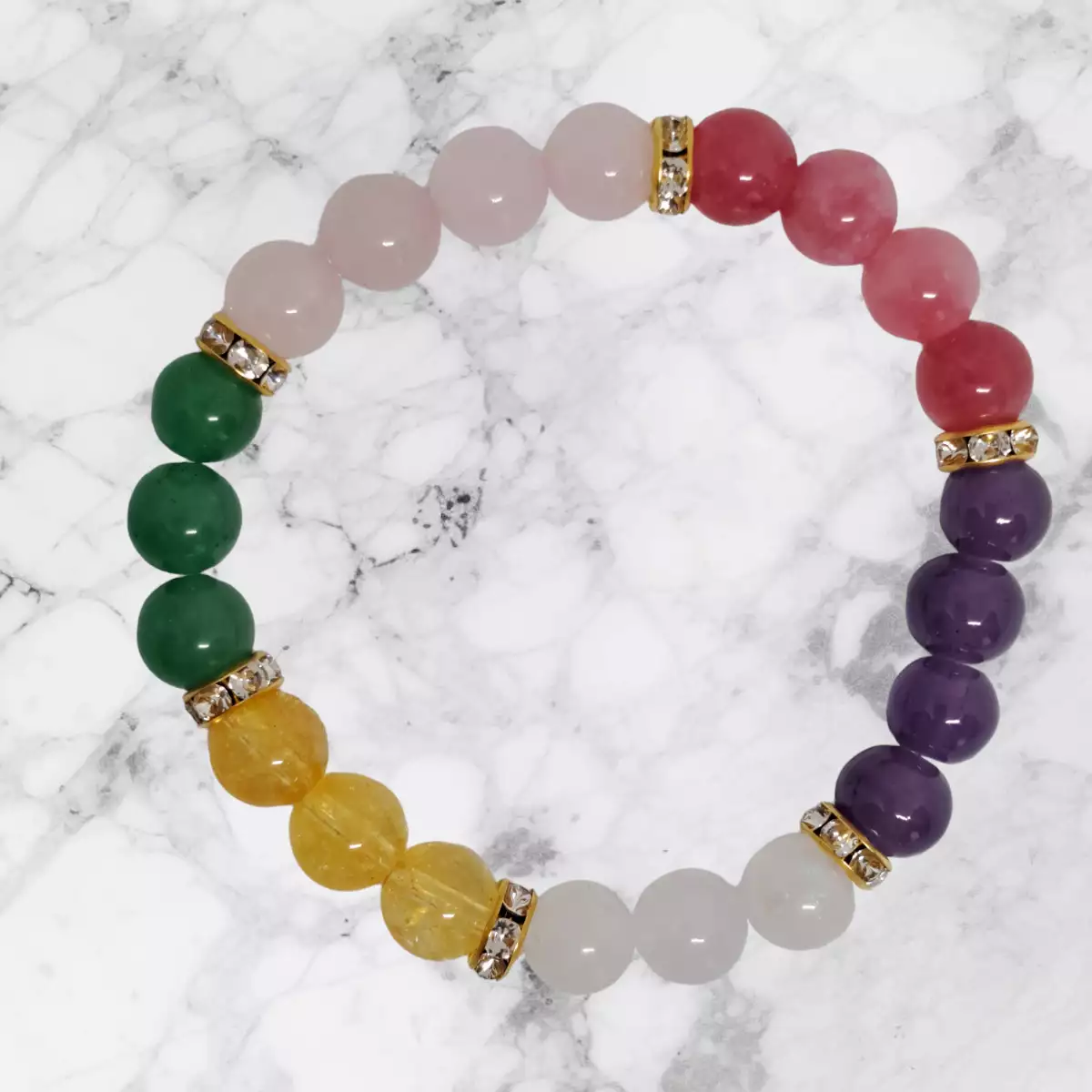 Bracelet  pour les finances en Citrine, Quartz rose, Aventurine, Rhodochrosite, Améthyste,Pierre de Lune