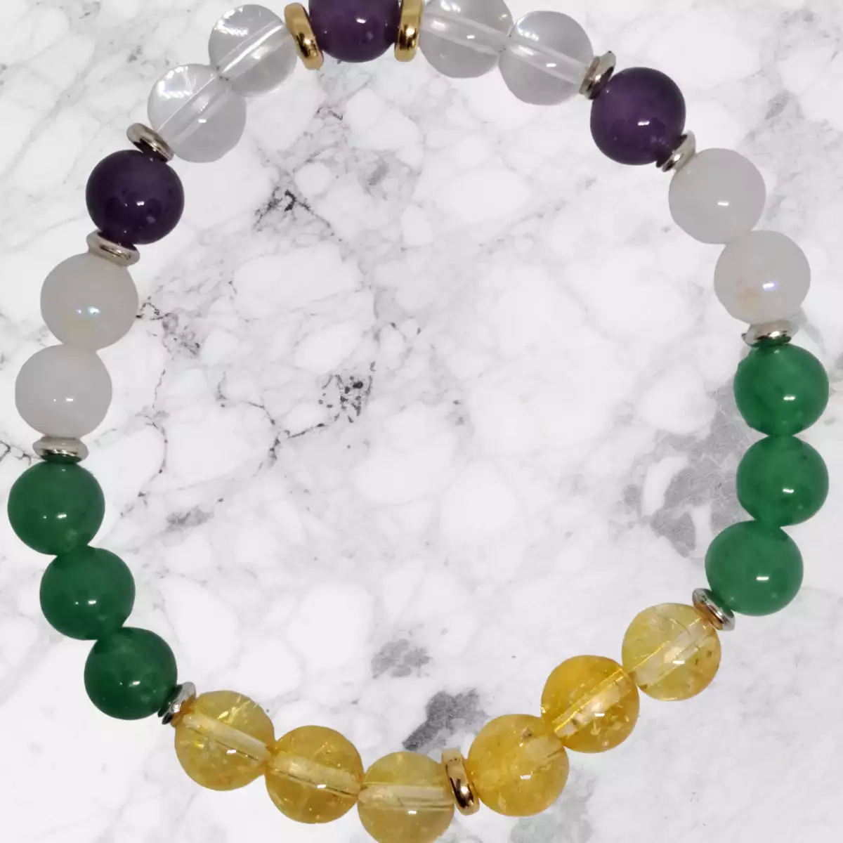 Bracelet  pour les les finances en Citrine, Aventurine, Pierre de Lune, Améthyste et Cristale