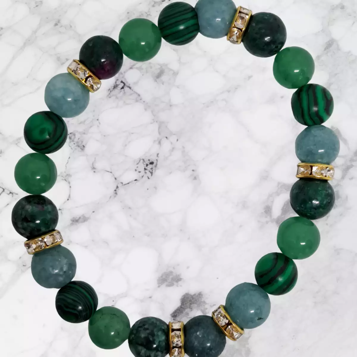 Bracelet anti douleurs en Malachite et Pierre de Lune.