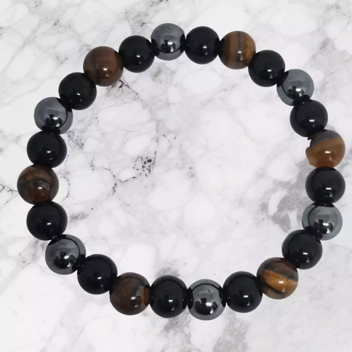 Bracelet de protection en  Hématite, Obsidienne et Oeil de tigre